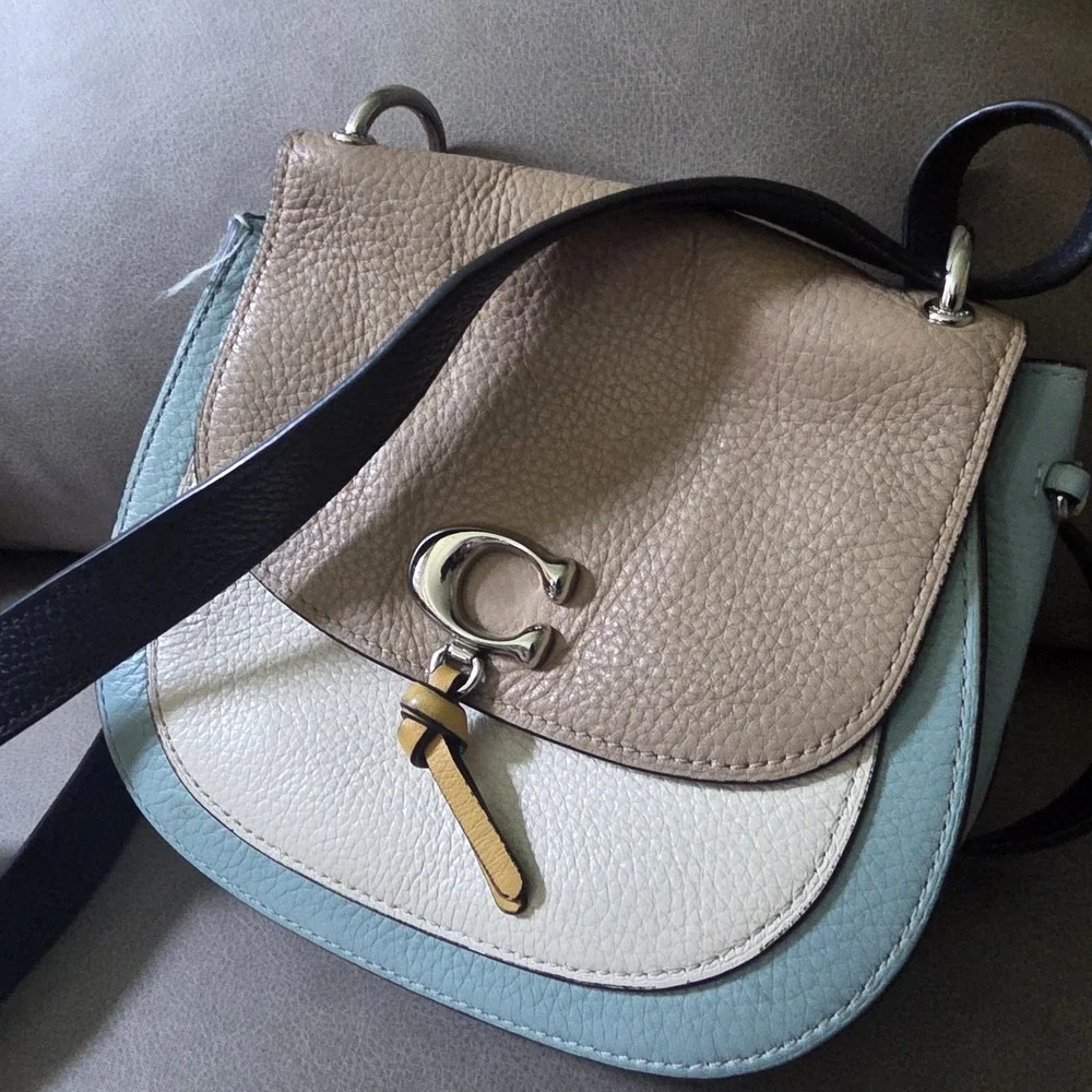 Coach Remi Saddle Bag in Colorblock Taupe Multi featuring refined pebble